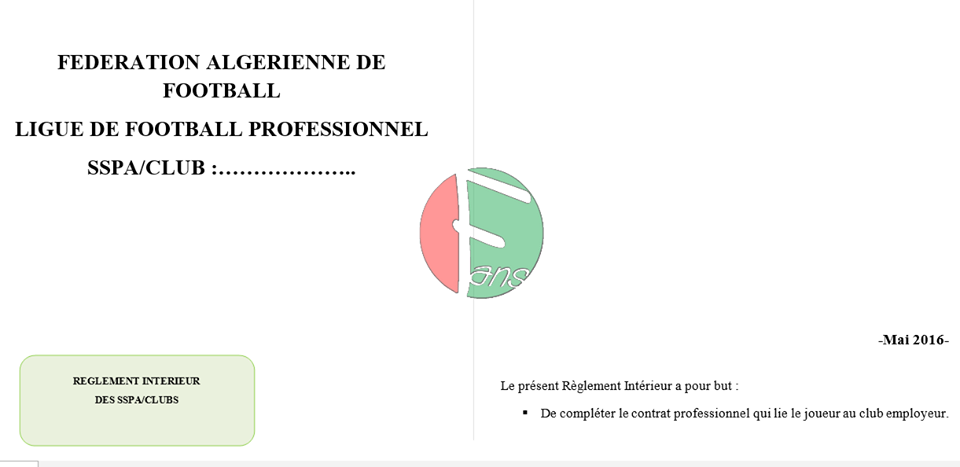 Spécimen de règlement intérieur