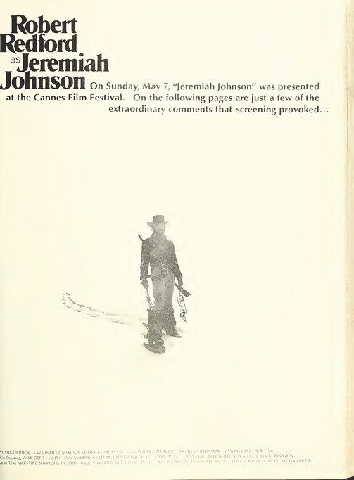 JEREMIAH JOHNSON BOX OFFICE 1972