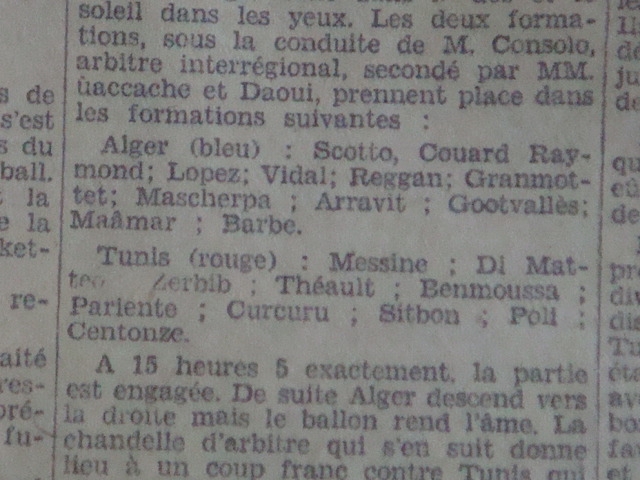 Dimanche 13.11.1932 tunis-alger 1-0