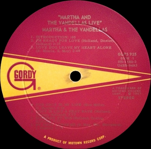 Martha & The Vandellas : Album " Live ! " Gordy Records GLPS 925 [ US ]