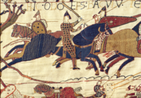 Scène représentant Odon de Bayeux lors de la bataille d'Hastings