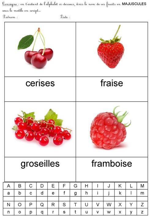 Associer majuscules et scriptes avec les fruits