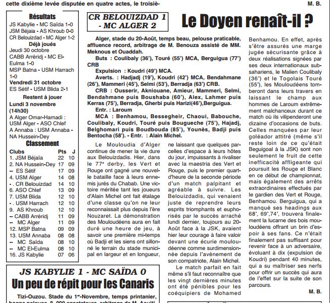 Samedi 1.11.2008 au 20 Août CRB-MCA 1-2