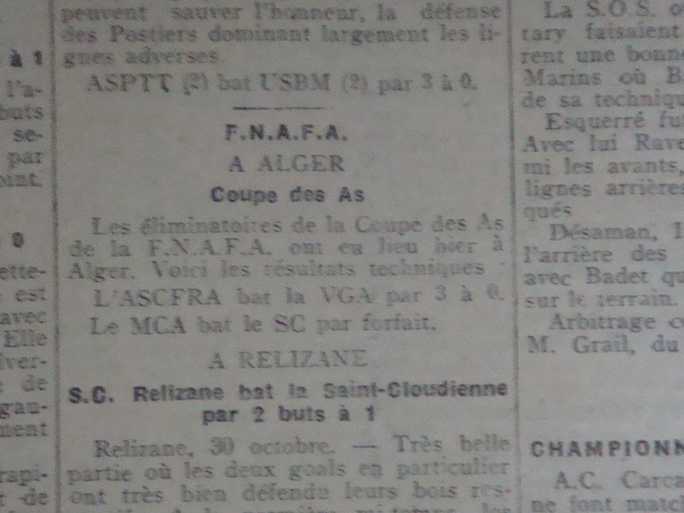 28.11.1927 coupe des AS le MCA- C.S forfait du Cercle des Sports