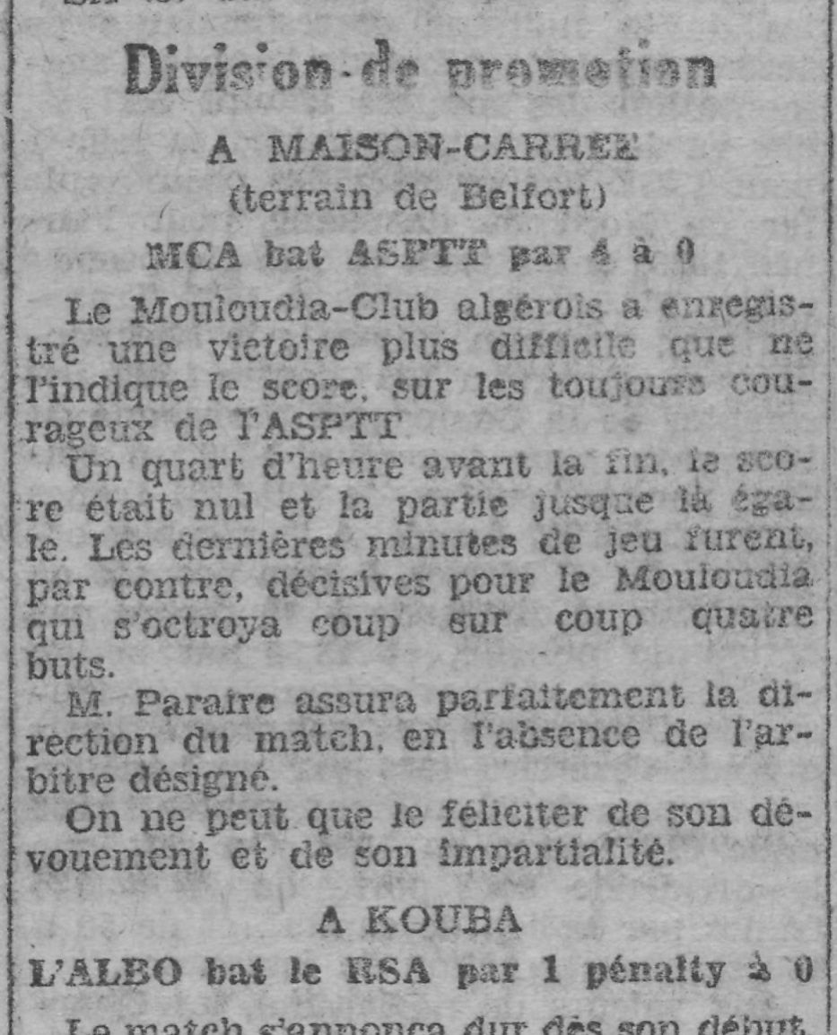 Dimanche 16.02.1930 à Belfort MCA-ASPTT 4-0