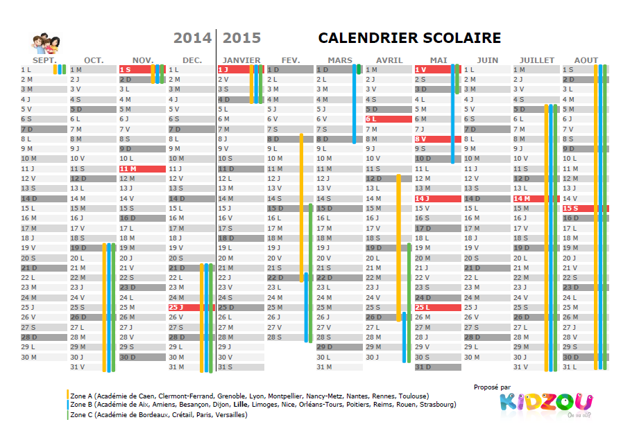 calendrier scolaire kidzou 2016