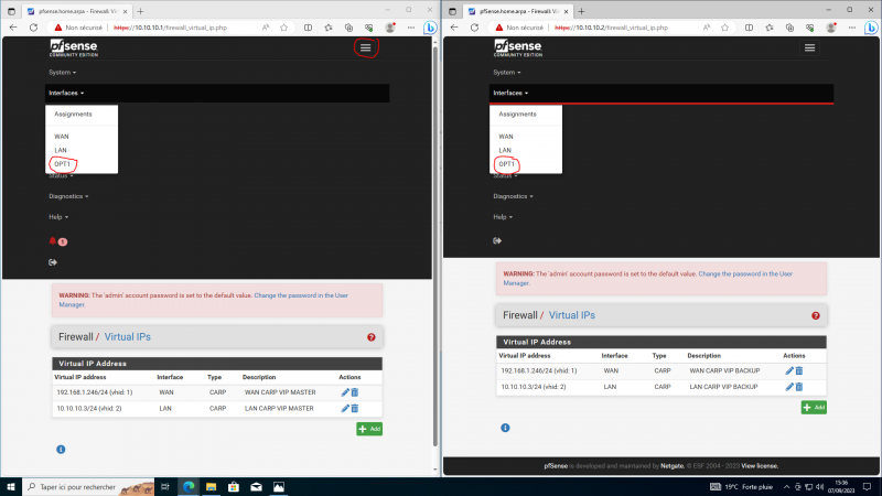 Cluster de Pfsense (VIP CARP)