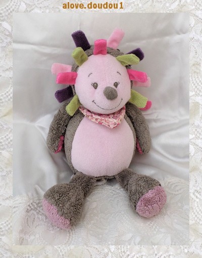 Doudou Peluche Hérisson Musical Nattou Manon Rose Taupe Foulard Fleurs