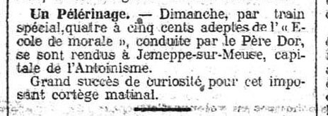 Un Pèlerinage doriste (Gazette de Charleroi, 4 novembre 1913)(Belgicapress)