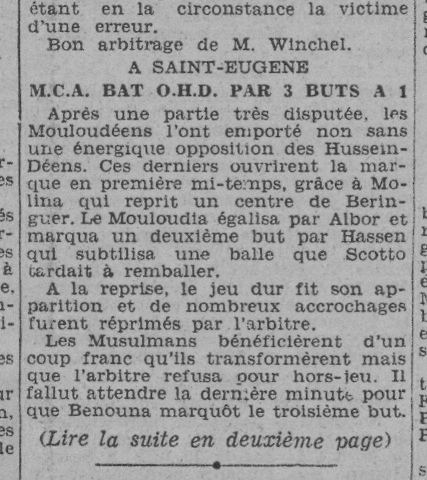 Dimanche 15.6.1941 à St Eugène  dernière journée MCA-OHD 3-1