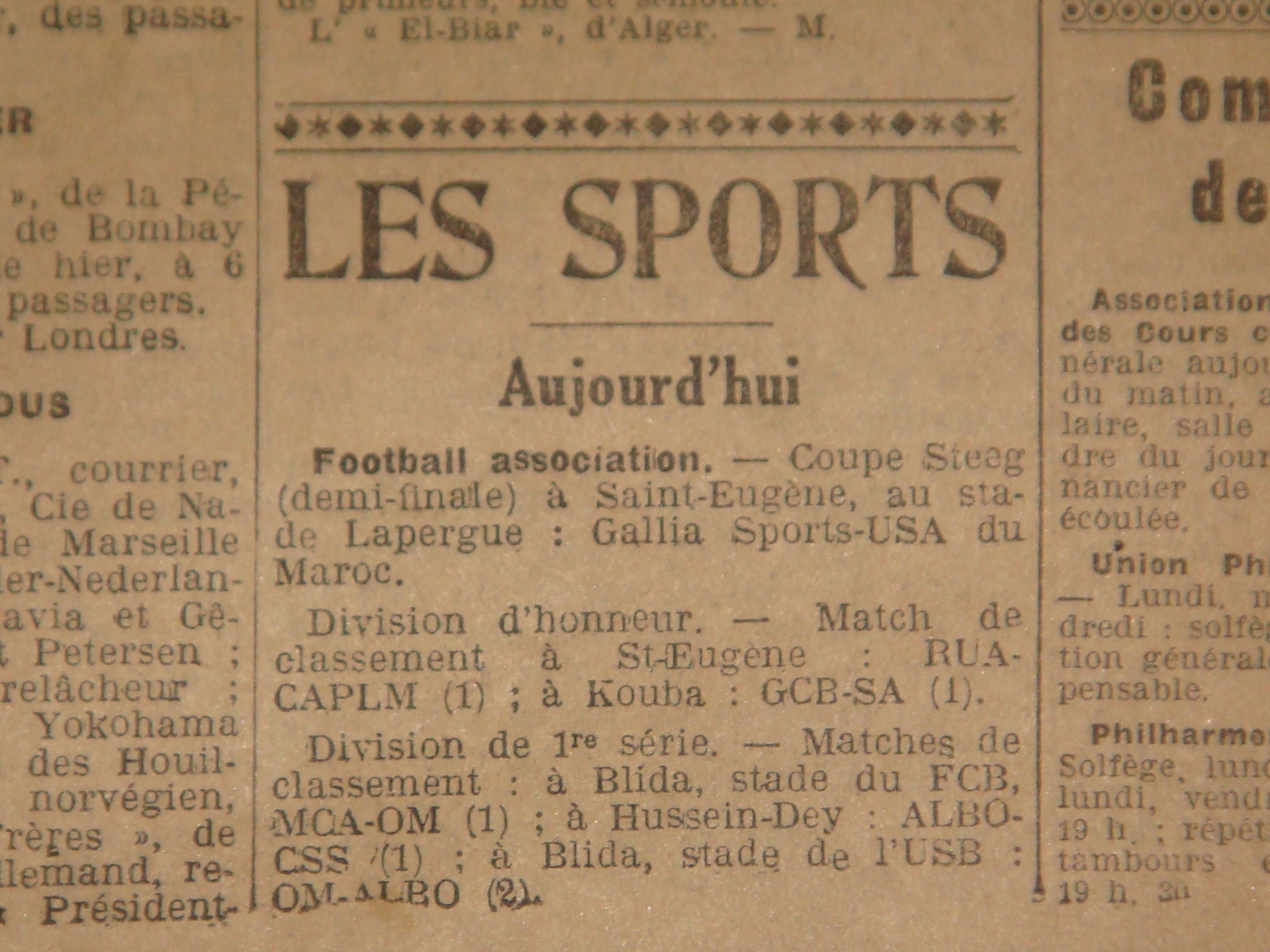 Dimanche 28.4.1929 à Blida pour le titre et l'accession  O.Marengo-MCA 0-0 (match sera rejouer)