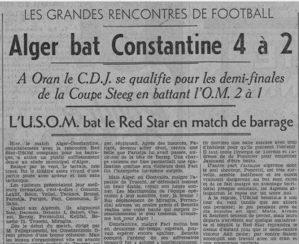 Dimanche 25.4.1937 Amical Sélection Alger -Constantine 4-2 avec Berzig