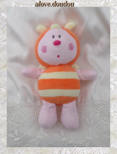 Doudou Peluche Papillon Abeille Jemini Luminou Orange Jaune