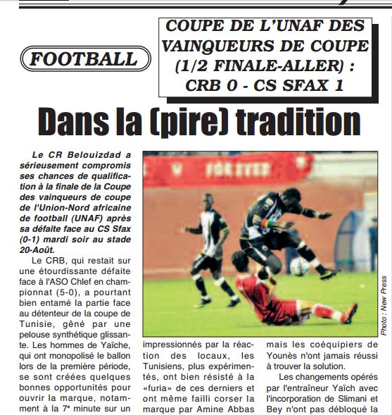 Mardi 27.10.2009 coupe UNAF 1.2 finale Aller CRB-CS Sfax 0-1