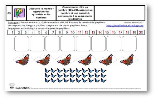 GS - Jeu de numération - Papillons - De 1 à 20