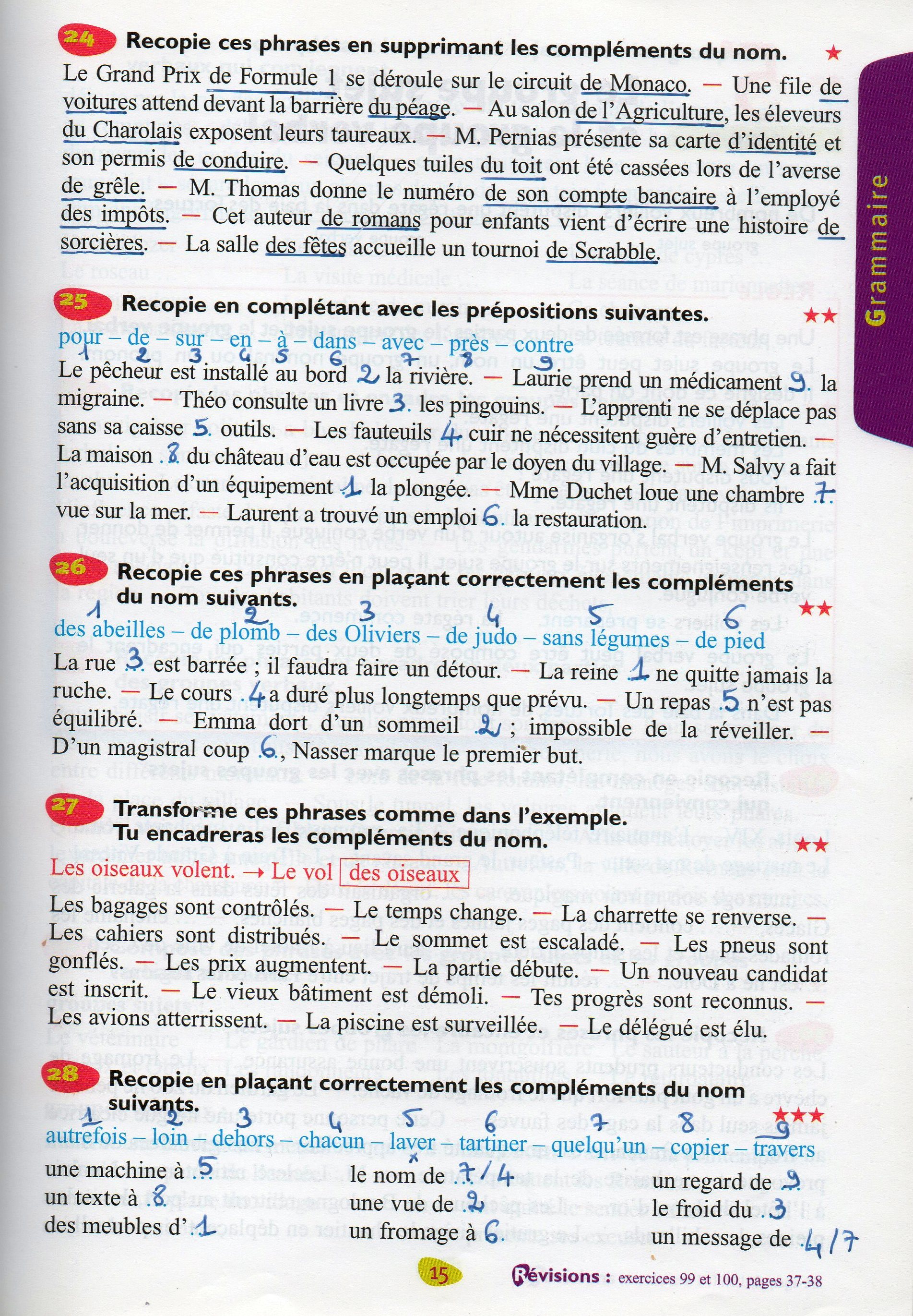 Exercice Complément Du Nom Cm2 Avec Corrigé Devoirs pour la semaine du 8 au 12 juin jour 1 - École élémentaire du Chat  Perché