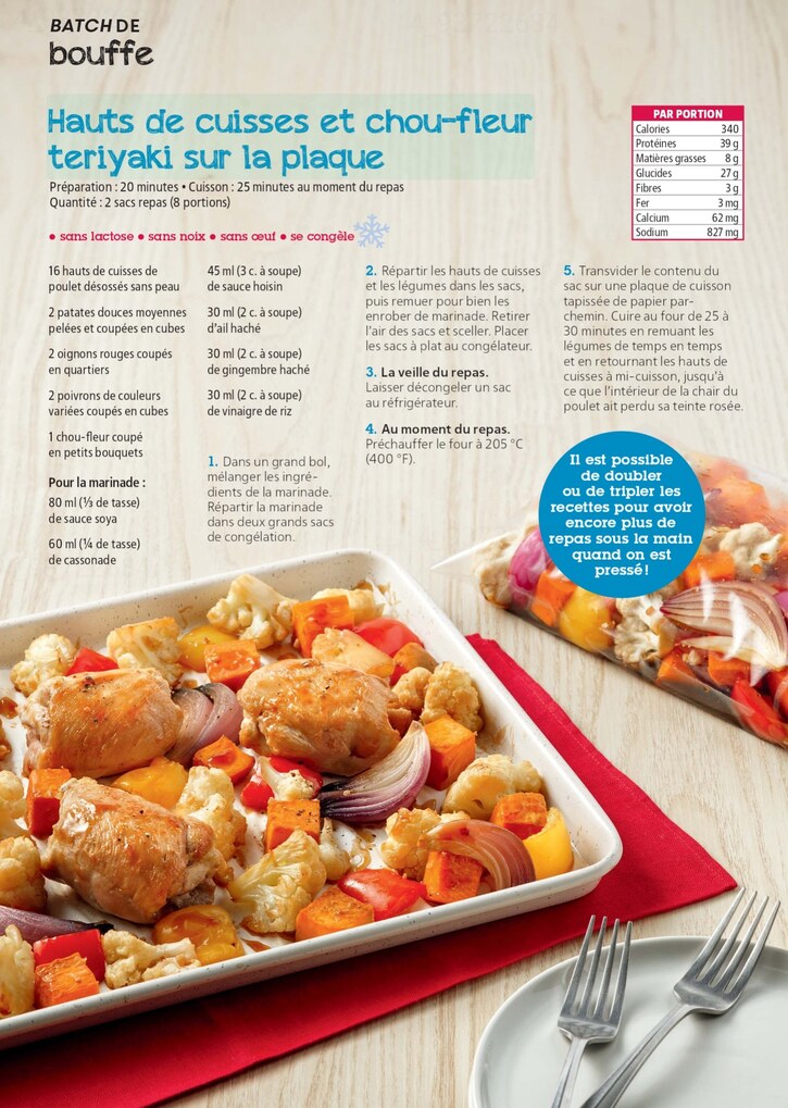 Recettes 5:  Batch de bouffe - Meal prep sauve-la-vie en 5 soupers à congeler (8 pages)