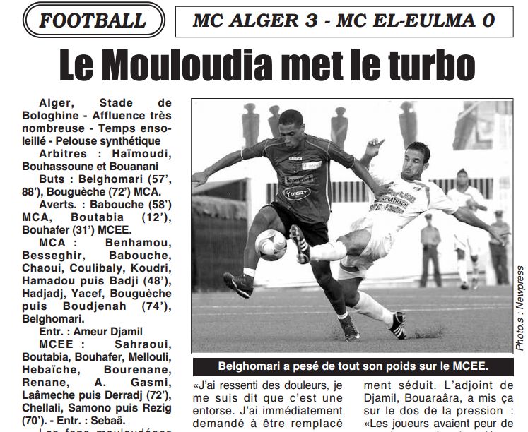 Lundi 25.8.2008 Bologhine MCA-MC El-Eulma 3-0