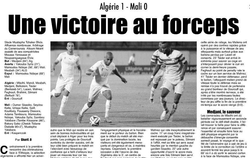 Mercredi 10.09.2014 à Blida EN-MALI 1-0 E.CAN