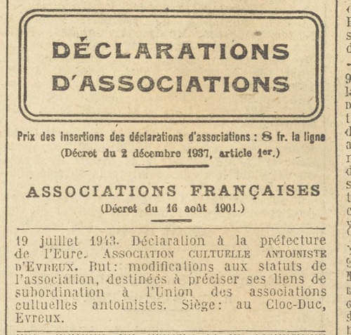 Évreux (Journal officiel de la République française. Lois et décrets 23 août 1943)