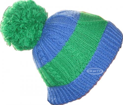 Bonnet bleu-vert tuto (taille 11 ans)