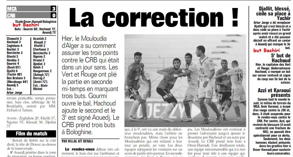 Vendredi 17.04.2015 à Bologhine à Huis clos MCA-CRB 3-00