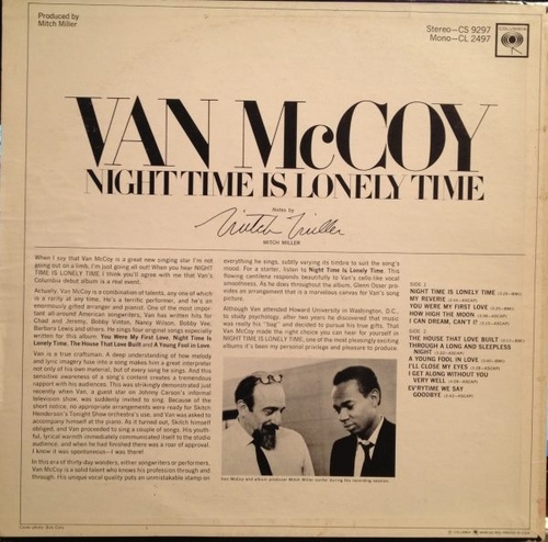 Van McCoy 1966 : Album " Night Time Is Lonely Time " Columbia Records CS 2497 [ US ]