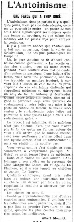 L'Antoinisme (La Libre Parole, dir. Edouard Drumont, 1er mars 1912)