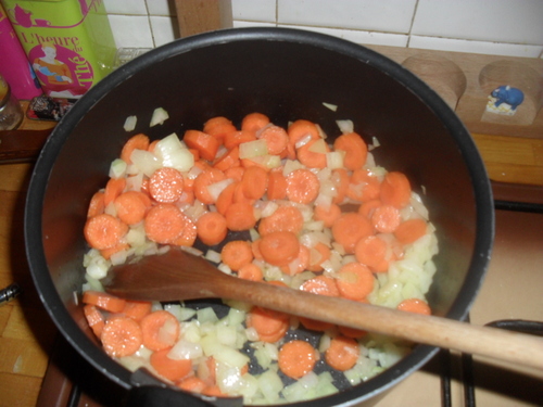 on continue les fond de frigo/placard de fin de mois Risotto Carotte/babybel