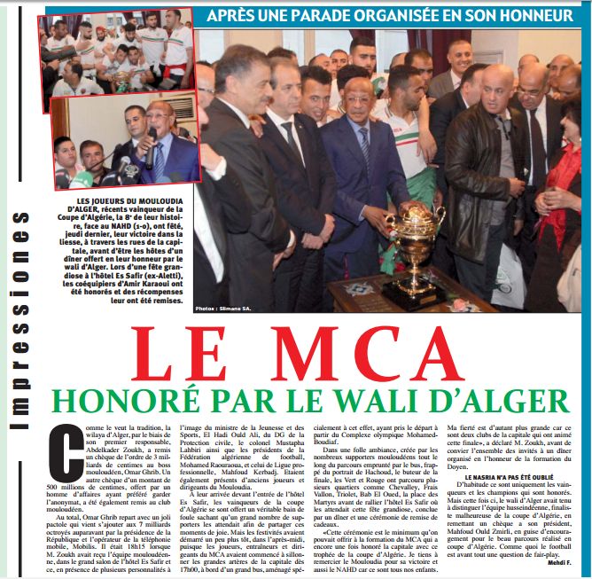 Jeudi 5.5.2016 Défilé du Mouloudia à Alger