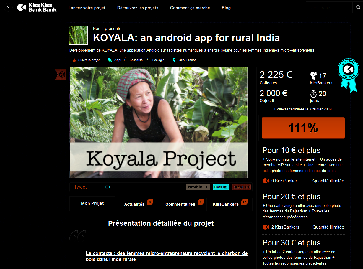 KOYALA une application crowdfondée pour aider les paysannes indiennes à gérer leur commerce à l'aide de tablettes solaires