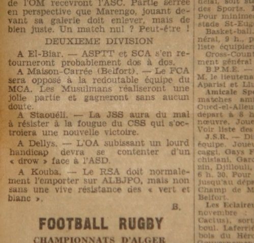 Dimanche 16.11.1930 à Belfort MCA-FC Arbâa
