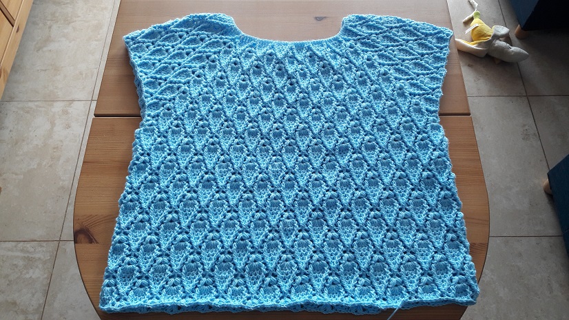 Pull au point feuilles en relief de couleur bleu - Le crochet