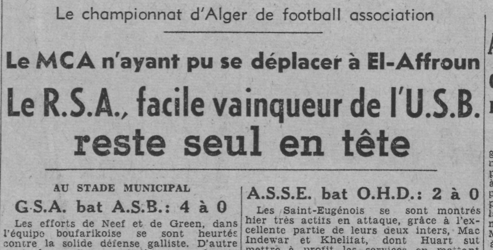 Dim 13.2.1944 à El Affroun USOM-MCA non joué le MCA n'a pas pu se déplacer