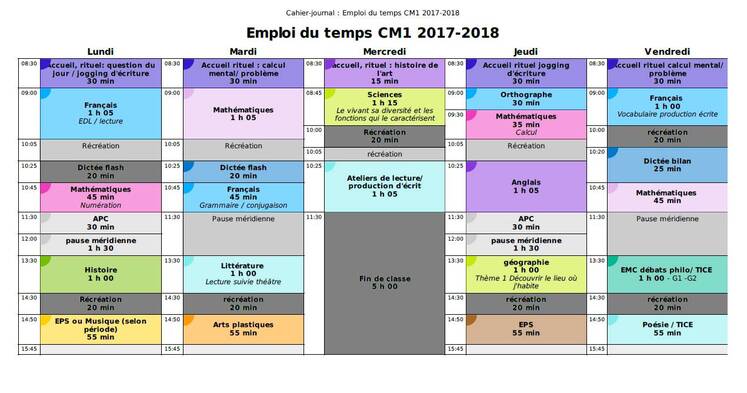 Emploi du temps CE2 CM1 pour la rentrée 2017