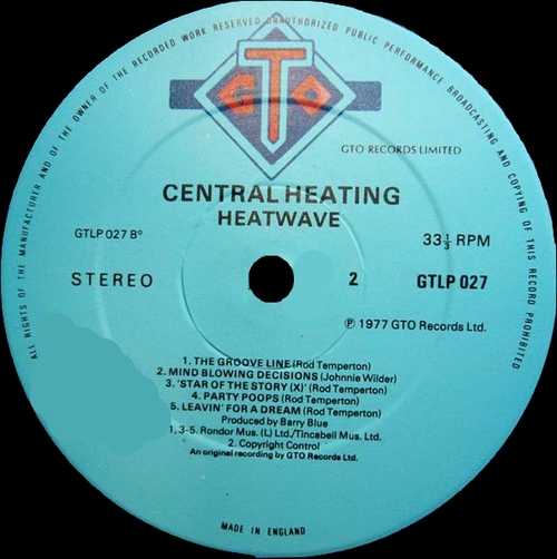 Heatwave : Album " Central Heating " GTO Records GTLP 027 [ UK ]