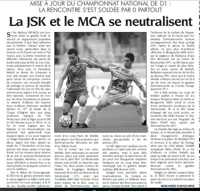 Mardi 23.02.2010  Tizi-ouzou stade 1er Novembre JSK-MCA 0-0