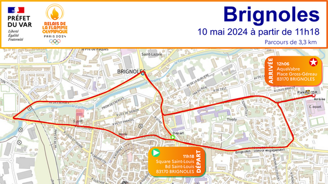 Carte avec le parcours de la flamme à Brignoles