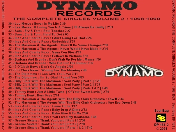 Various Artists CD " Dynamo Records The Complete Singles Volume 2 : 1968-1969 " Soul Bag Records DP 161-2 [ FR ] 2021
