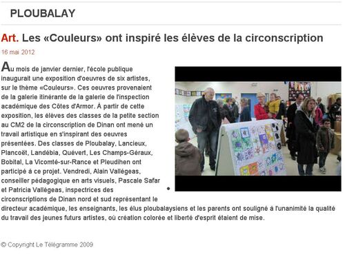 Le Télégramme - 16/05/2012 - Art. Les «Couleurs» ont inspiré les élèves de la circonscription