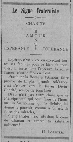 Le signe fraterniste (Le Fraterniste, 1er août 1923)