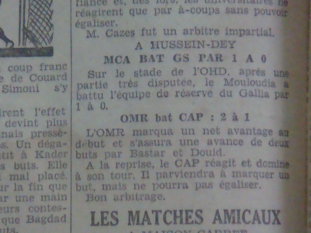 Dimanche 17.9.1933 à Hussein Dey coupe municipalité MCA-Gallia SA 1-0