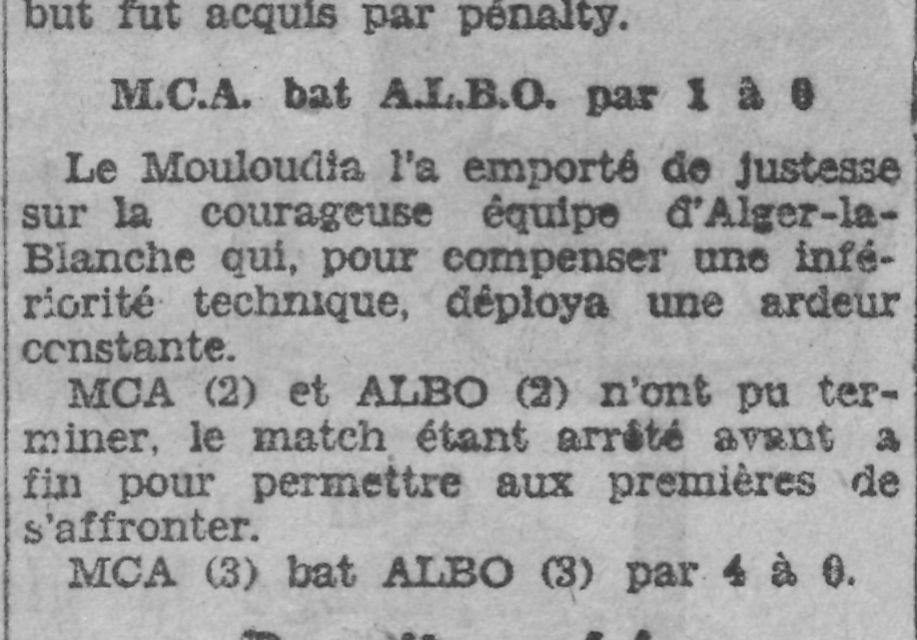 Dimanche 24.11.1929 à Belfort MCA-ALBO (Alger la Blanche) 1-0
