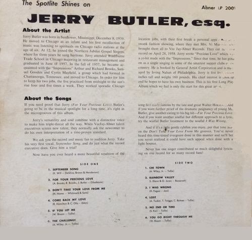 Jerry Butler : Album "  Jerry Butler, Esq. " Abner Records LP 2001 [ US ]