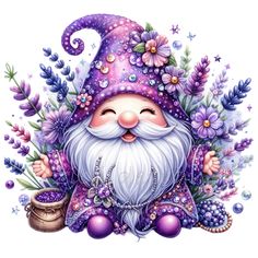 Περιέχει μια εικόνα του: Gnome Lavender, Clipart Bundle, 14 PNG Rustic Summer Watercolor, Junk Journal, Card Making, Teacher Shirt, Digital Sublimation Printable