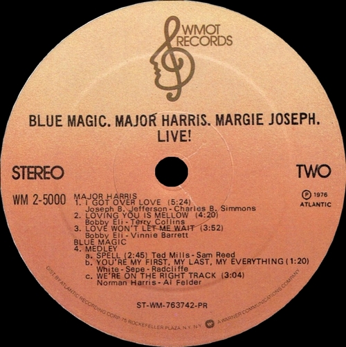 The Blue Magic, Major Harris, Margie Joseph : Album " Live ! " WMOT Records WM 2-5000 [ US ]