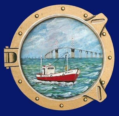 Hublot déco-pont au bateau rouge