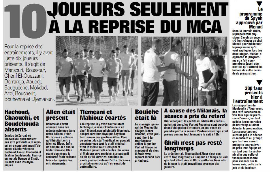 Mardi 21.6.2016 reprise des entraînements