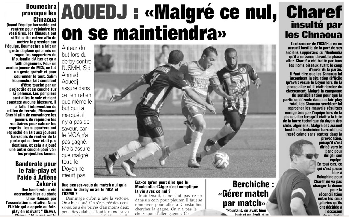 Samedi 9.5.2015 à Bologhine MCA-USMH 1-1