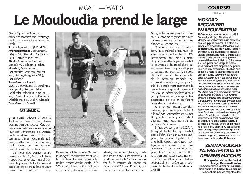 Samedi 24.4.2010 Stade Opow de Rouiba MCA-WAT 1-0